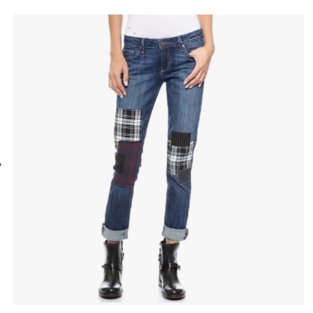 Paige Jeans Skinny Skinny Jimmy Boyfriend Patch Plaid Denim NWT Size 25